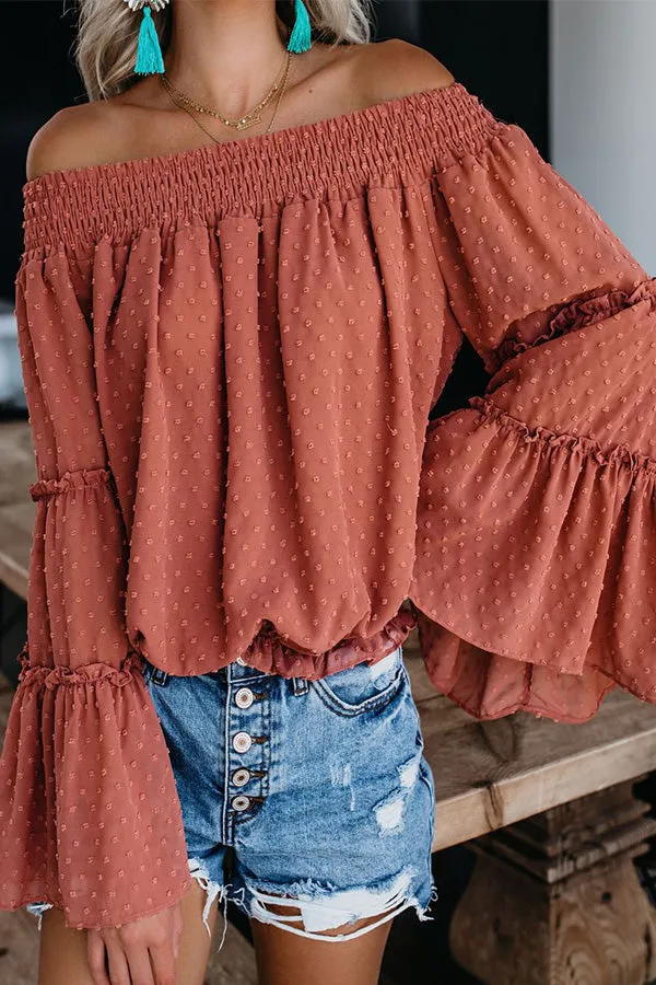 Solid Off-the-shoulder Ruffled Blouse