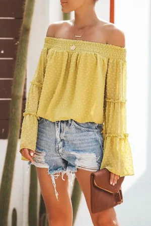 Solid Off-the-shoulder Ruffled Blouse