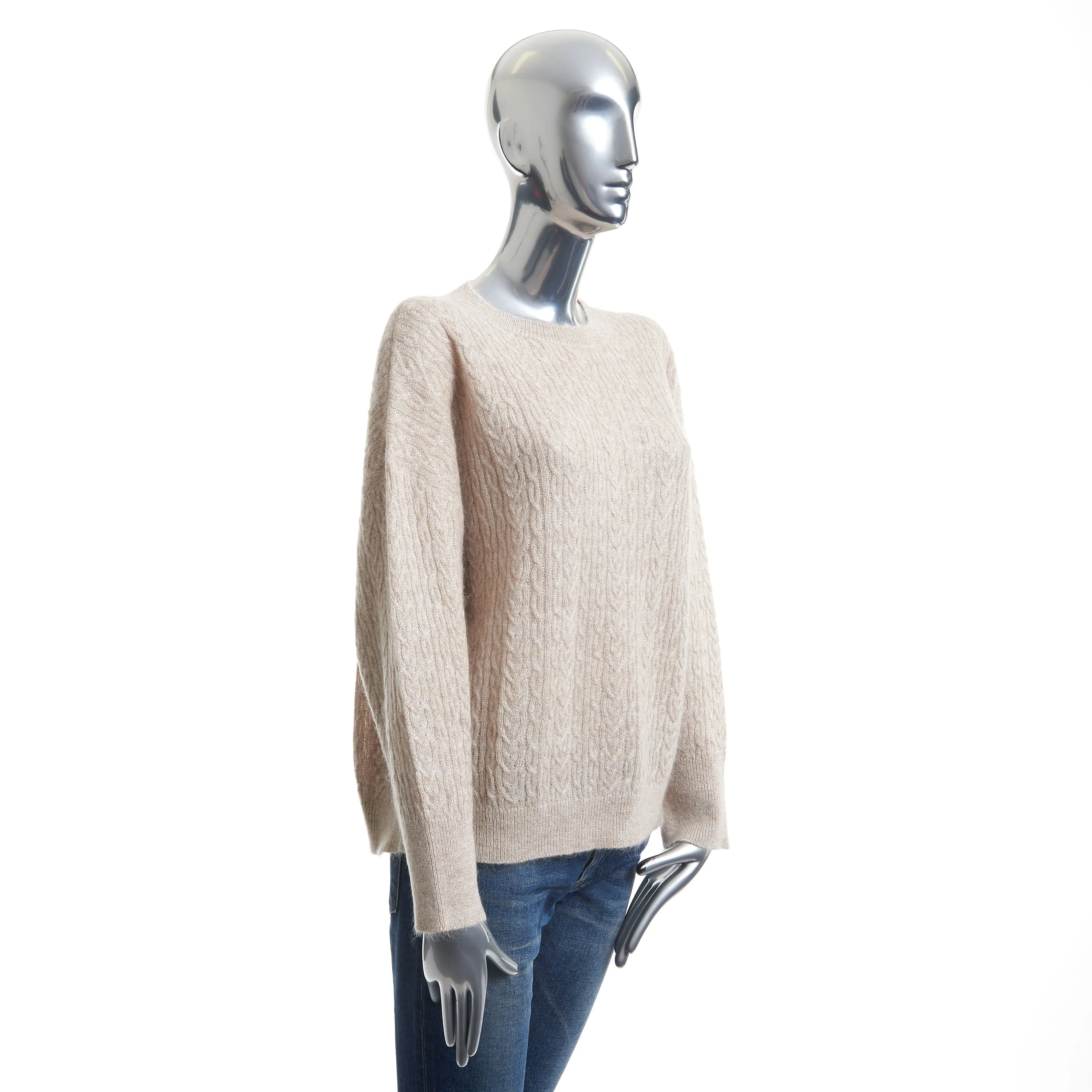 Sparkling Beige Sweater - Off Shoulder Fit, Mohair & Wool