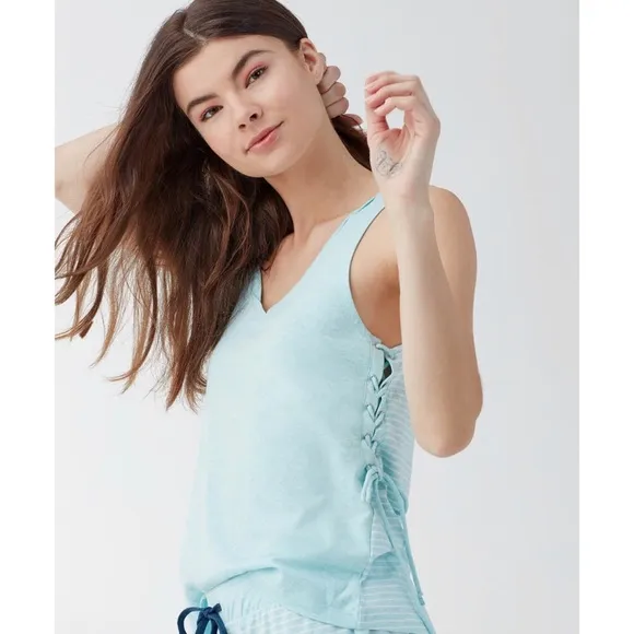 Splendid | Sleep Tank &amp; Flare Pant - Aqua Striped‎