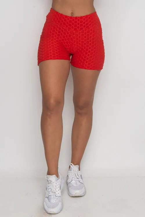 Sporty Waffle Knit Textured Mini Short with Ruched Back and Cell Pockets (P003)