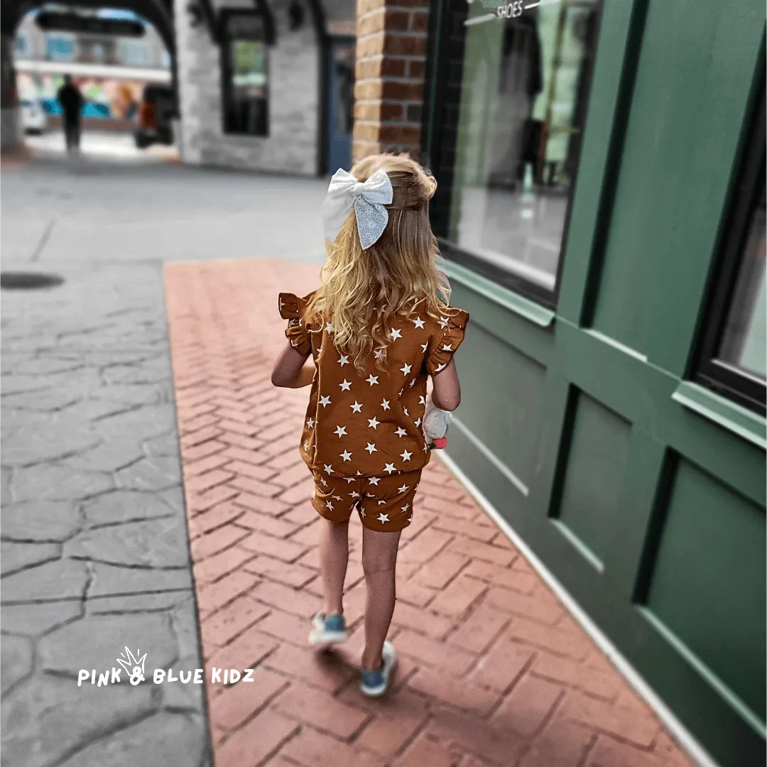 Star Spangled Print on Bronze Girls' Terry Shorts