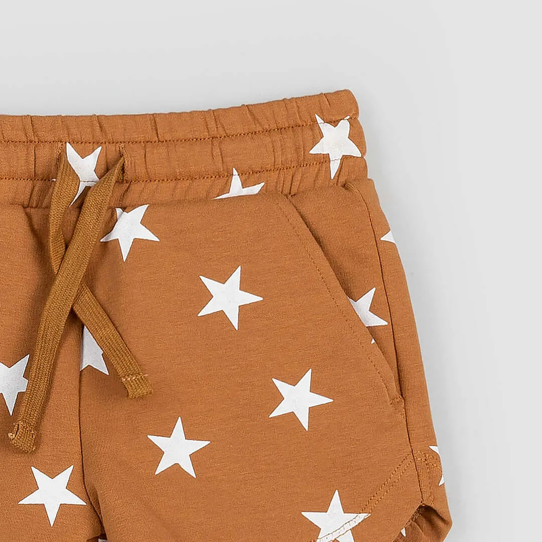 Star Spangled Print on Bronze Girls' Terry Shorts