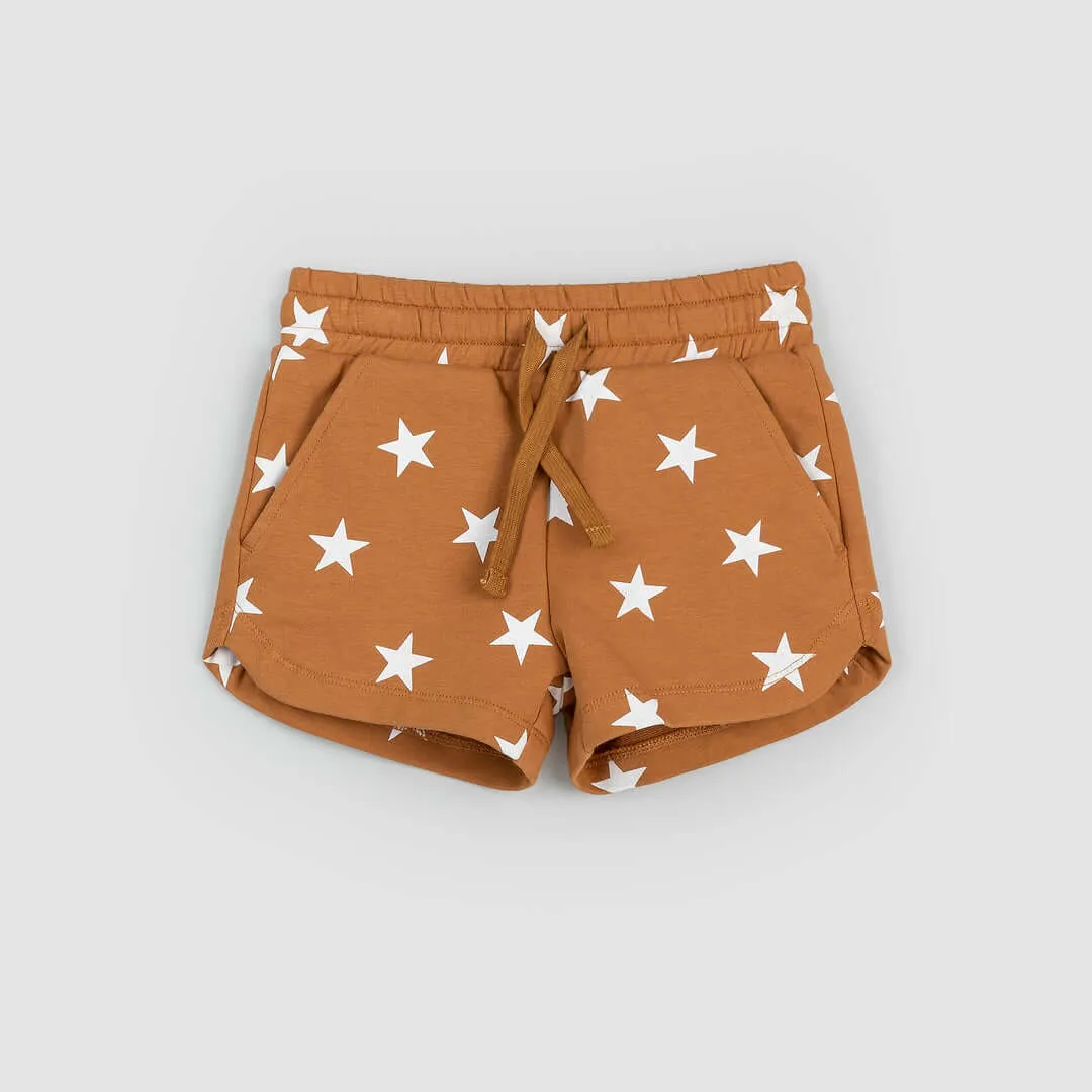 Star Spangled Print on Bronze Girls' Terry Shorts