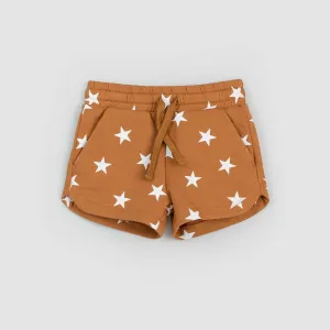 Star Spangled Print on Bronze Girls' Terry Shorts