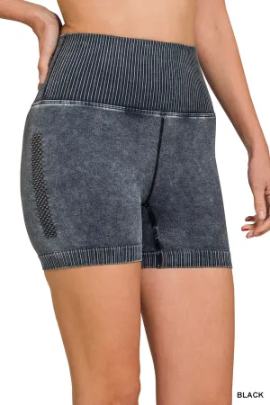 STONE WASHED SEAMLESS HIGH WAISTED SHORTS