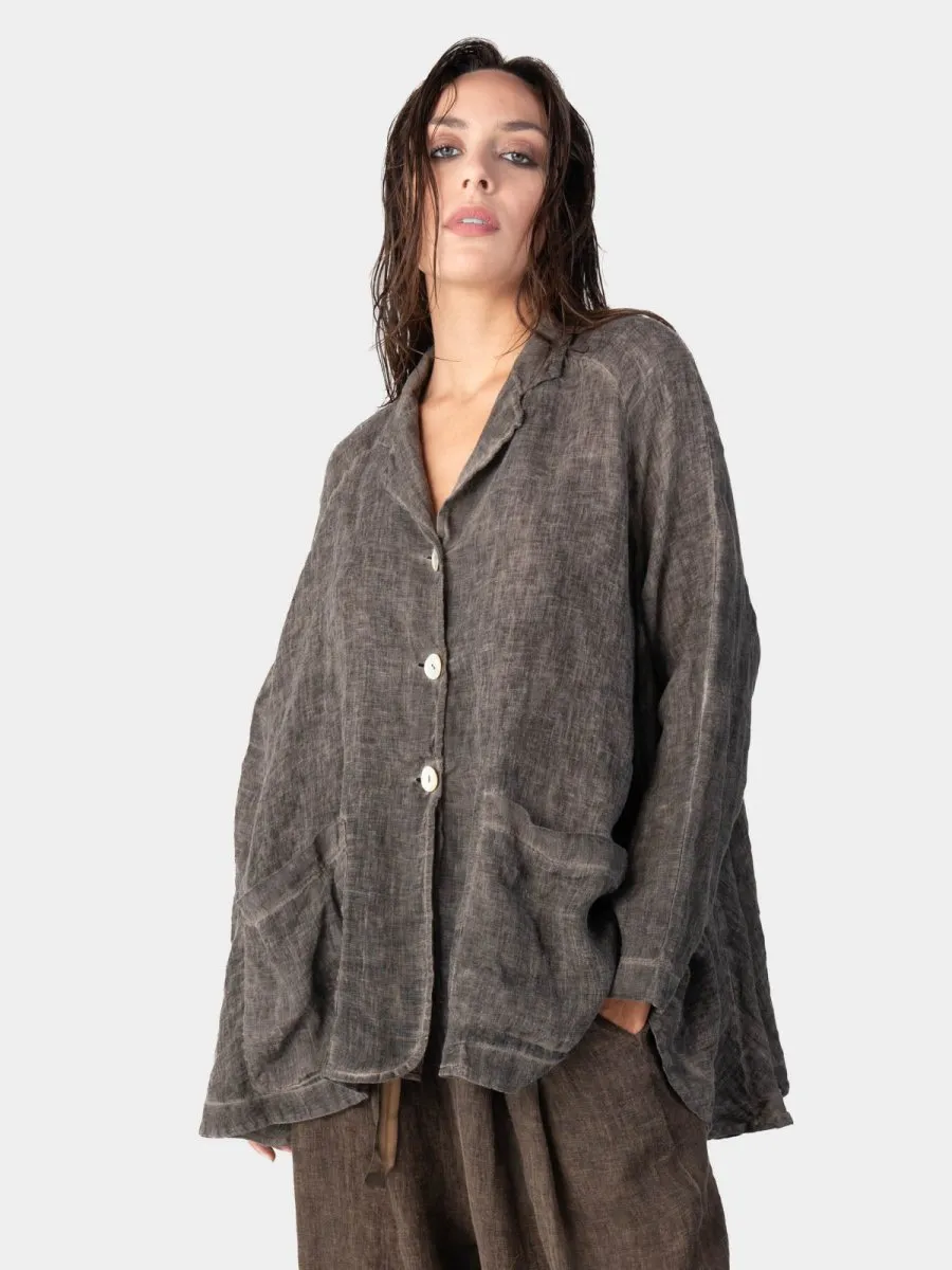 Stonewashed Button Up Linen Blazer