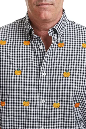 Straight Wharf Shirt Wide Gingham Black with Jack O'Lantern