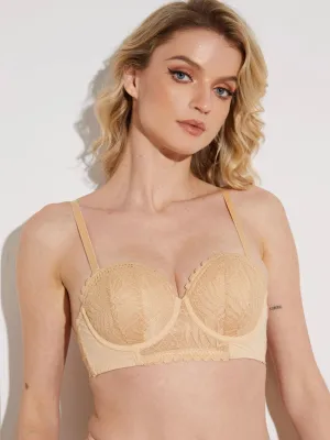 Strapless Floral Lace Underwire Bra Nude