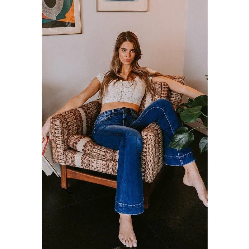 STRETCH HIGH RISE SUPER FLARE W TROUSER HEM