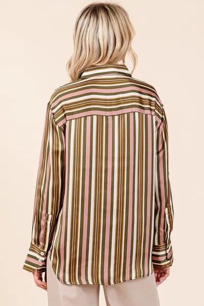 Striped Button Down Satin Shirt