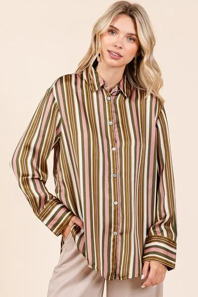Striped Button Down Satin Shirt