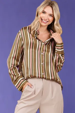Striped Button Down Satin Shirt