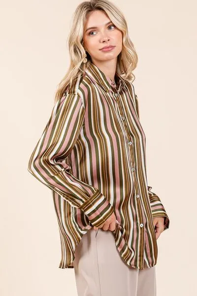 Striped Button Down Satin Shirt