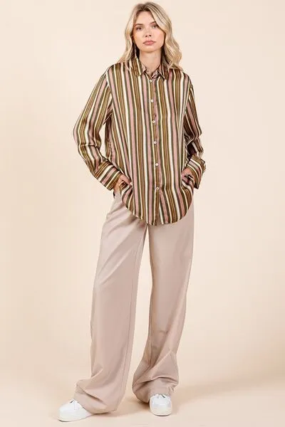 Striped Button Down Satin Shirt