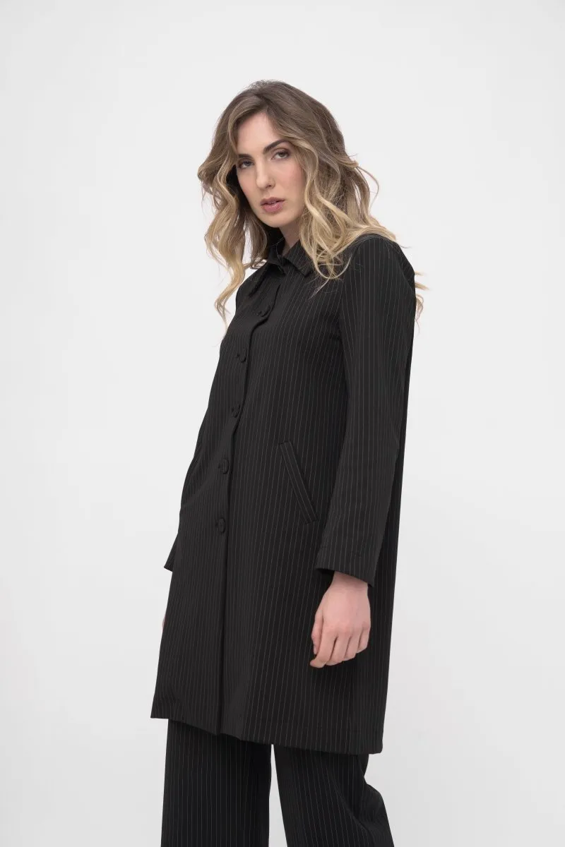 Striped Long Buttoned Dust Coat