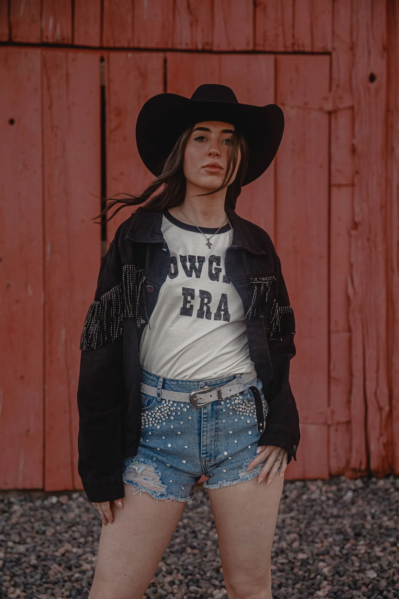 Studded Rhinestone Frayed Denim Shorts