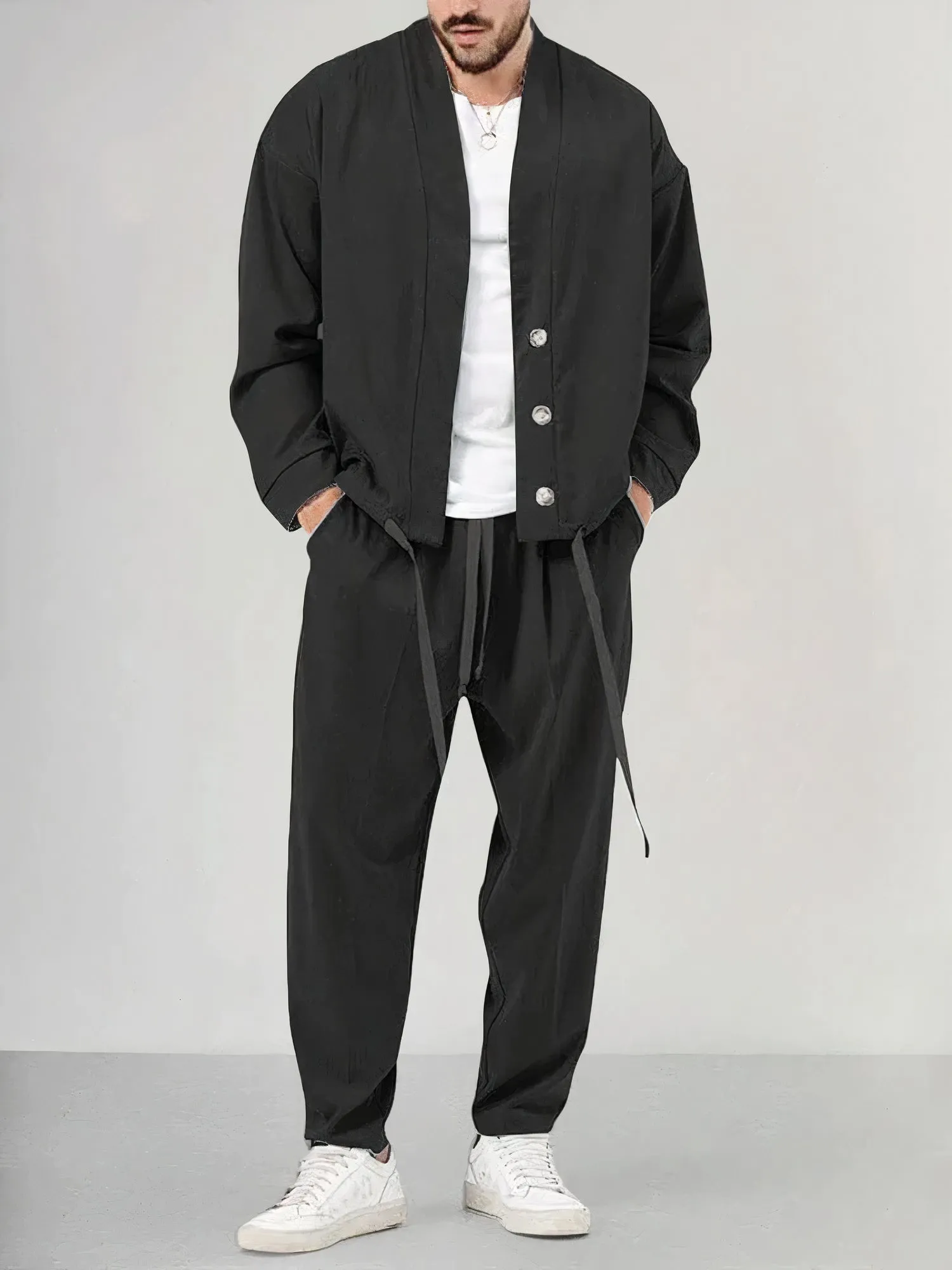 Stylish Men's Waffle Knit Two-Piece Set for Spring