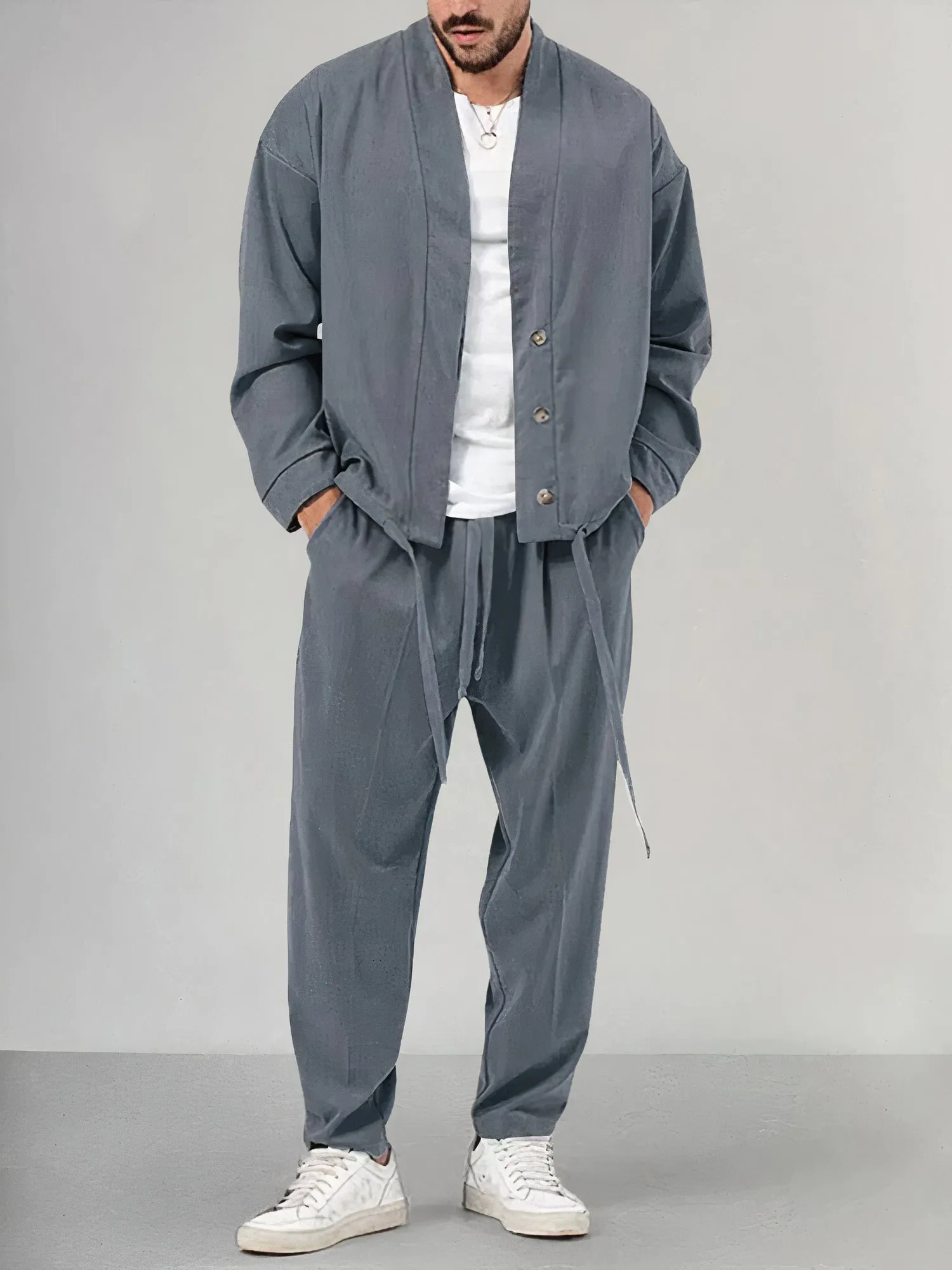 Stylish Men's Waffle Knit Two-Piece Set for Spring