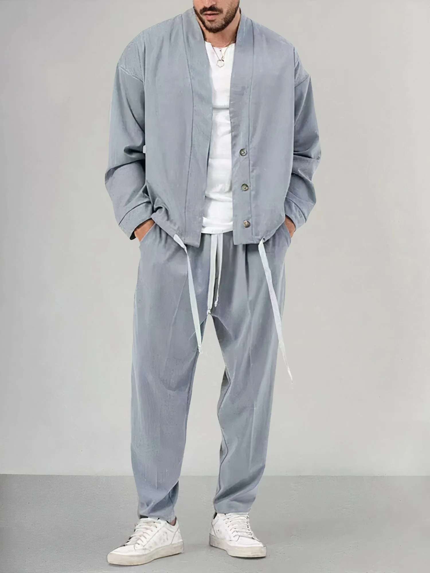 Stylish Men's Waffle Knit Two-Piece Set for Spring