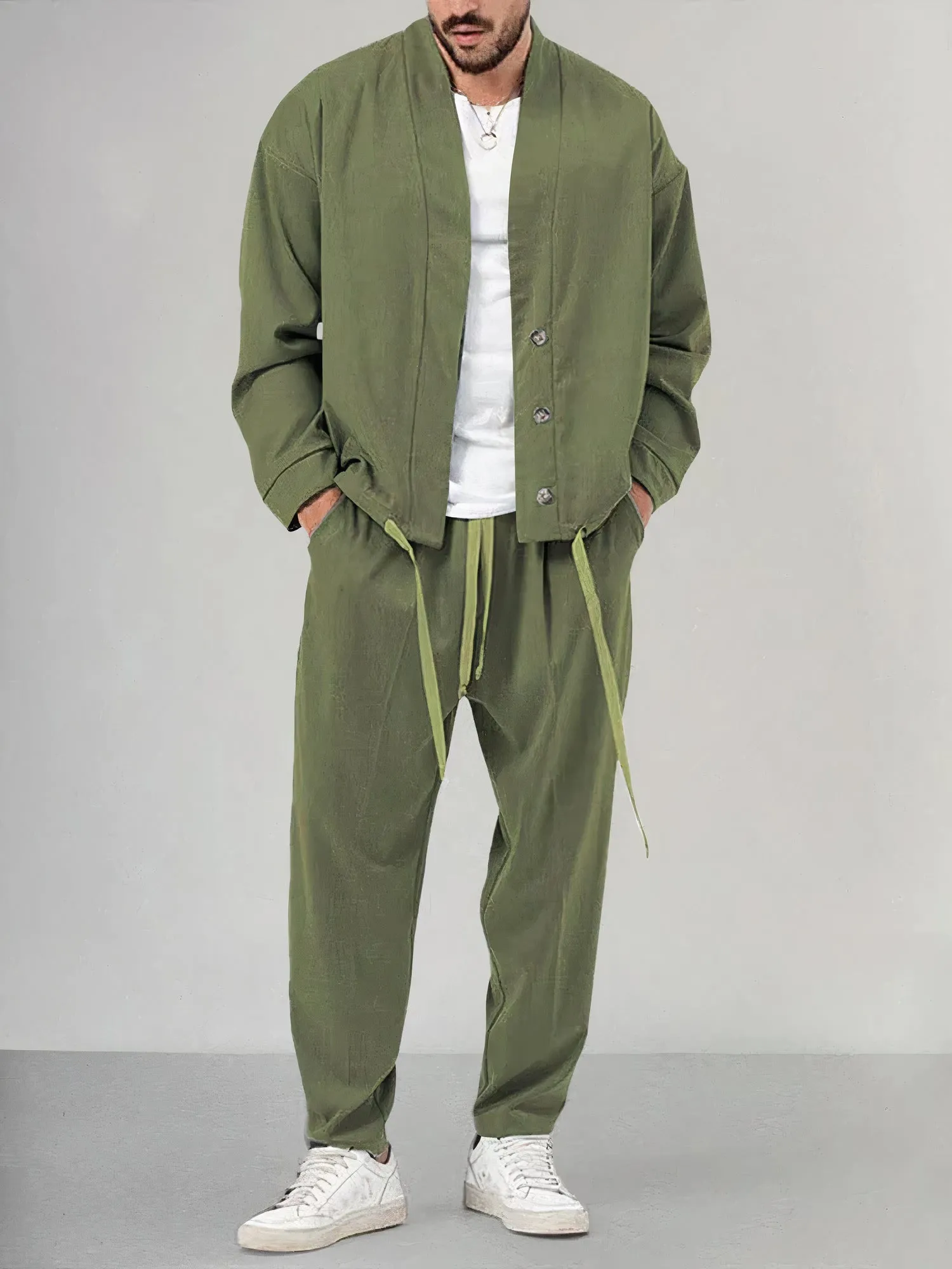 Stylish Men's Waffle Knit Two-Piece Set for Spring
