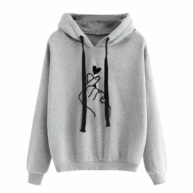 Stylish women's stylish hoodies with printed phrase meaning love.