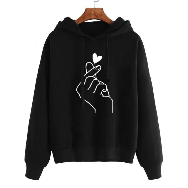 Stylish women's stylish hoodies with printed phrase meaning love.