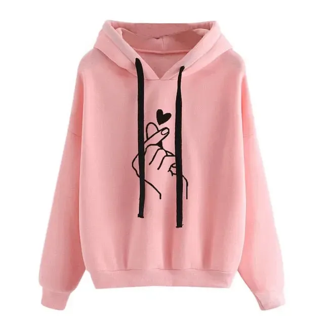 Stylish women's stylish hoodies with printed phrase meaning love.