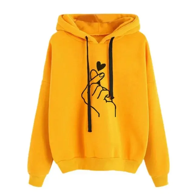 Stylish women's stylish hoodies with printed phrase meaning love.