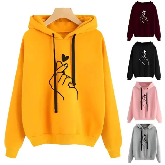 Stylish women's stylish hoodies with printed phrase meaning love.
