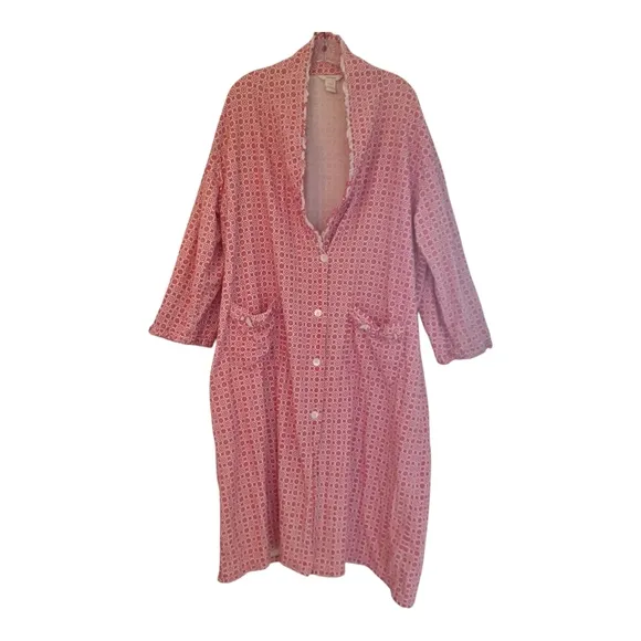Sundance Cotton Flannel Robe Duster Ruffle Trim Housecoat Soft Loungewear XL