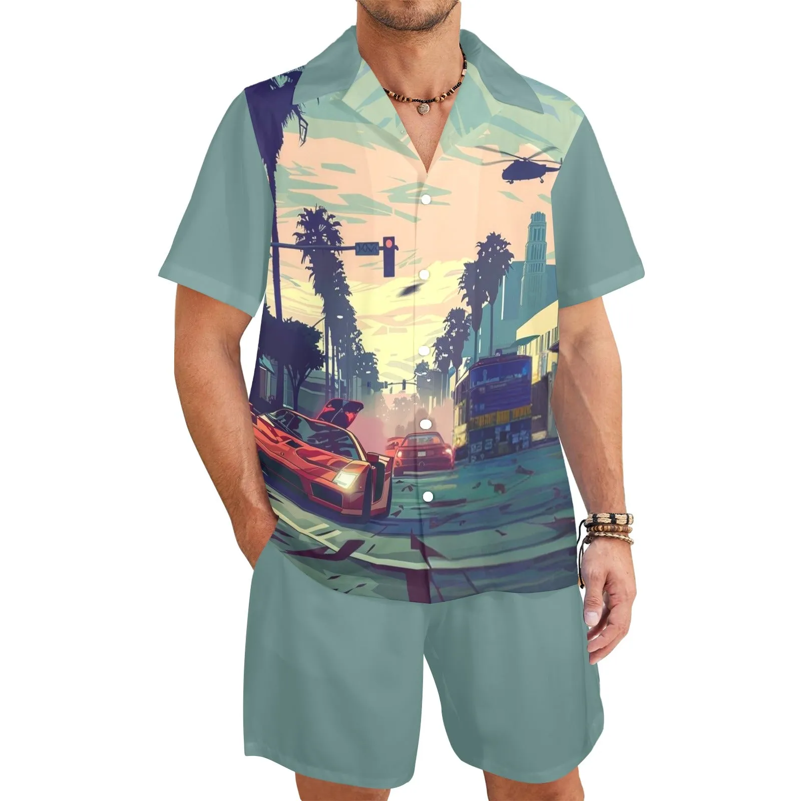 Sunset Pursuit Men's Shirt and Shorts Outfit