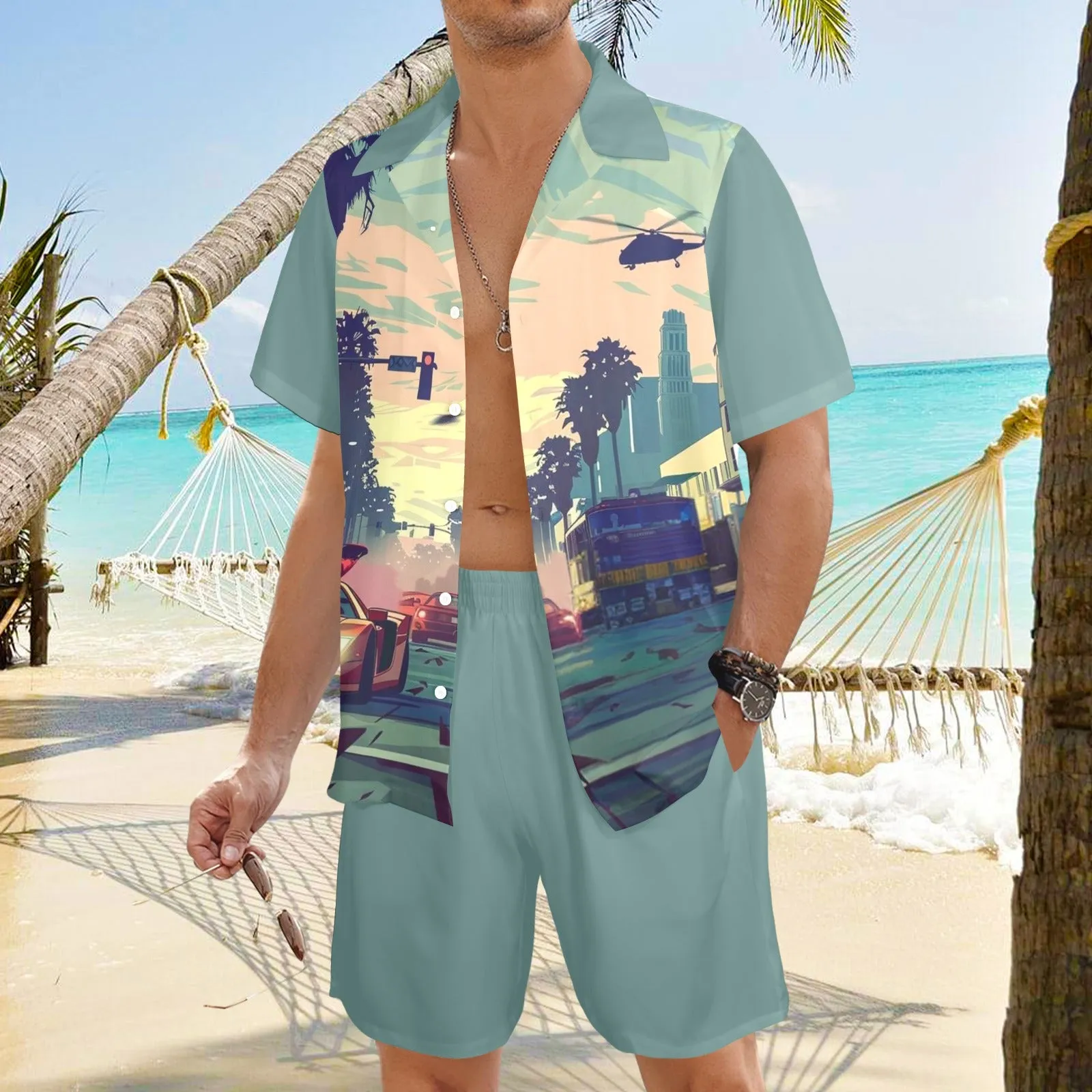 Sunset Pursuit Men's Shirt and Shorts Outfit