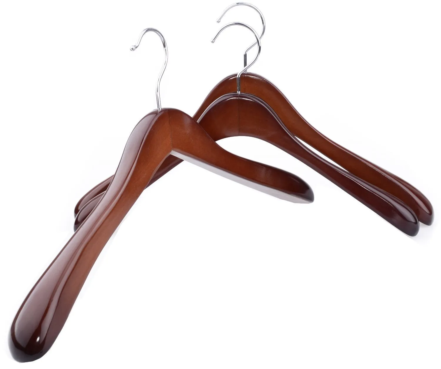Superior Gugertree Wooden Wide Shoulder Coat Hanger, Women Clothing Hangers with Polished Chrome Hook, Attractive Walnut Finish,3-pack
