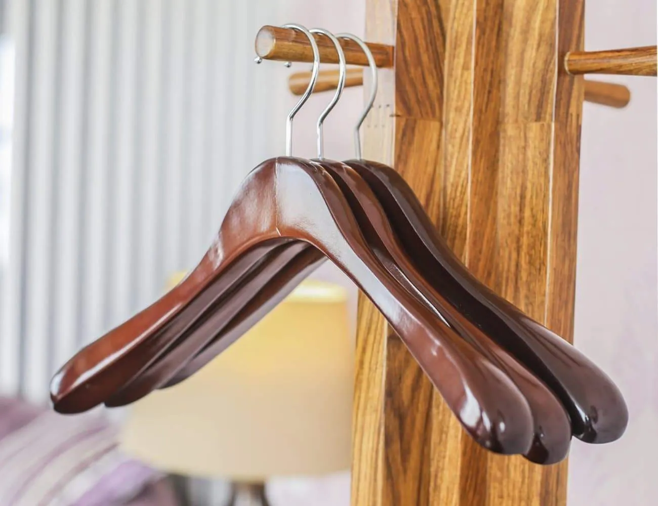 Superior Gugertree Wooden Wide Shoulder Coat Hanger, Women Clothing Hangers with Polished Chrome Hook, Attractive Walnut Finish,3-pack
