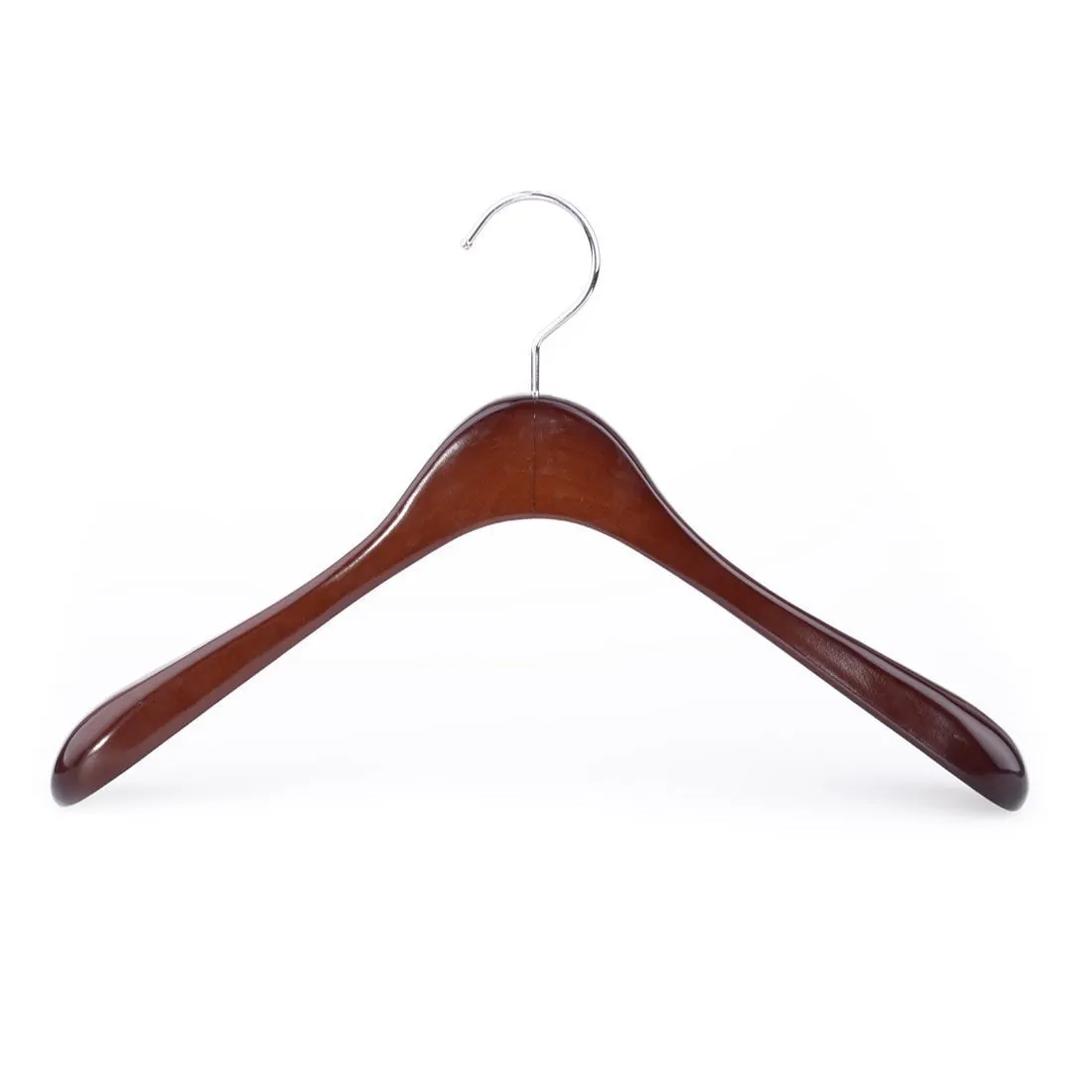 Superior Gugertree Wooden Wide Shoulder Coat Hanger, Women Clothing Hangers with Polished Chrome Hook, Attractive Walnut Finish,3-pack