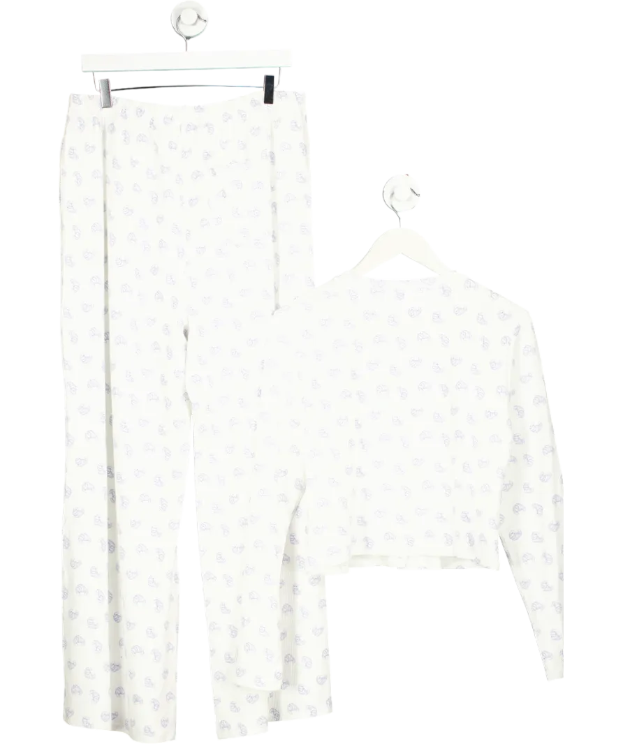 TALA White Croissant Print Pyjama Cardigan And Trousers UK XL