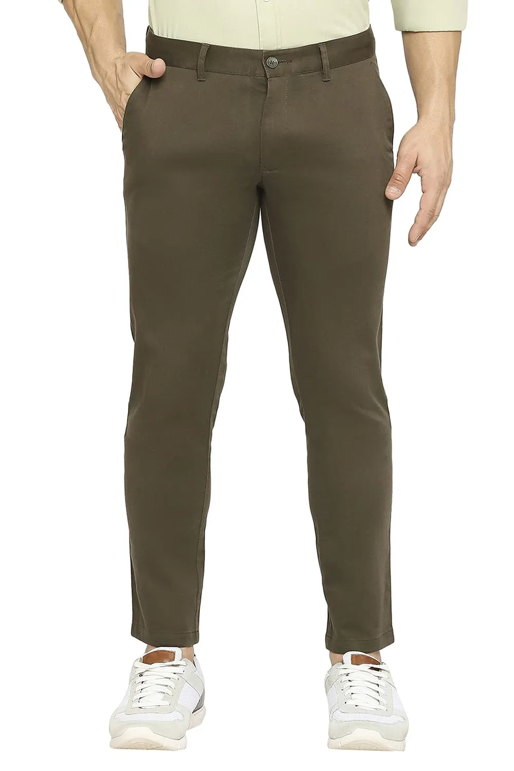 Tapered Fit Cotton Stretch Dobby Trousers