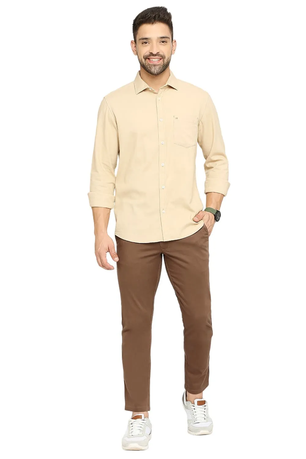 Tapered Fit Cotton Stretch Dobby Trousers