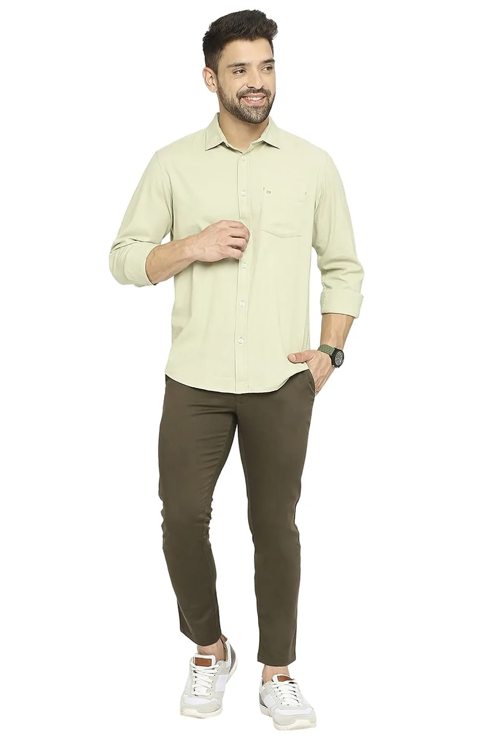 Tapered Fit Cotton Stretch Dobby Trousers