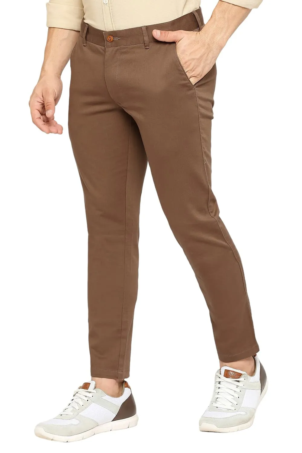 Tapered Fit Cotton Stretch Dobby Trousers