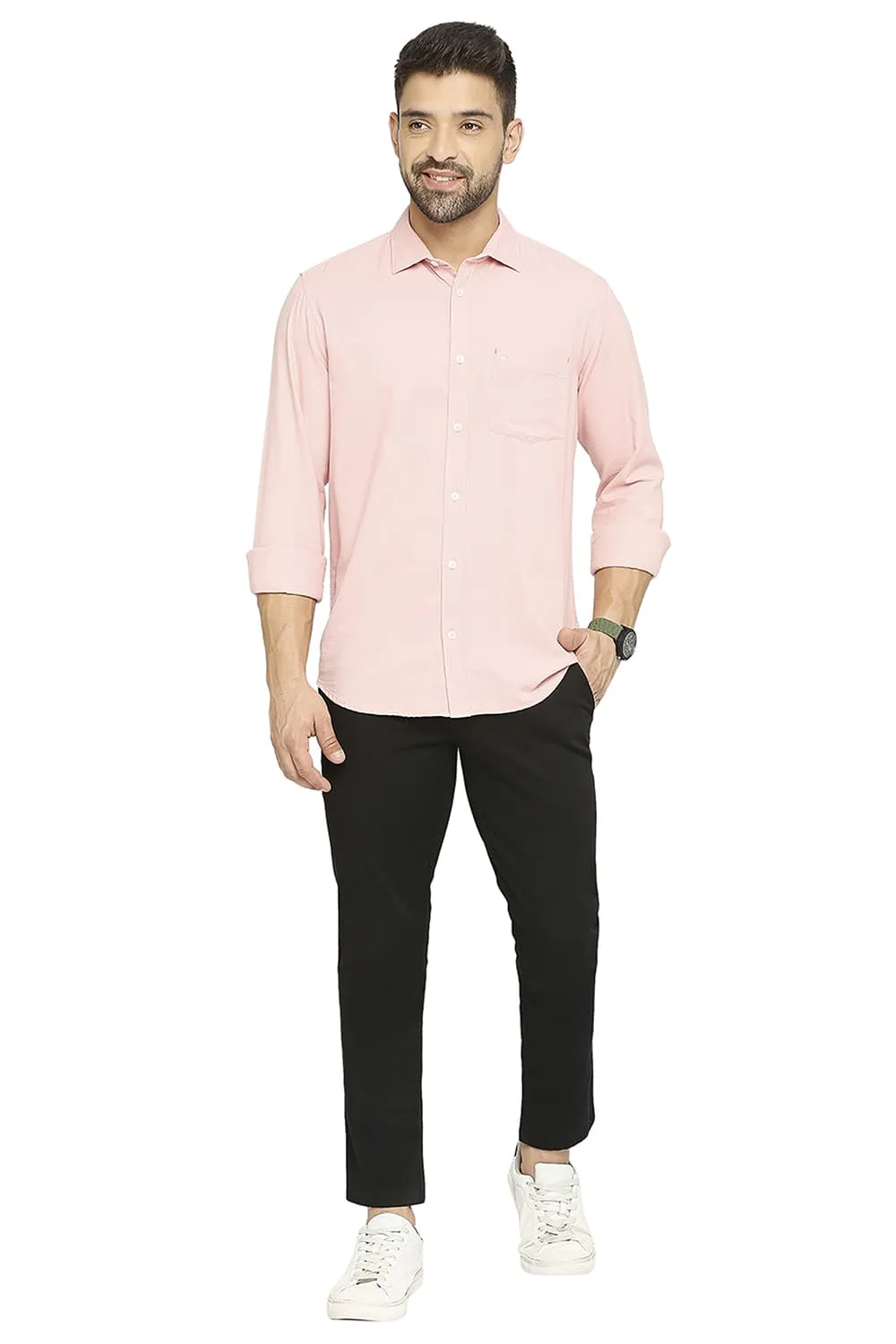Tapered Fit Cotton Stretch Dobby Trousers