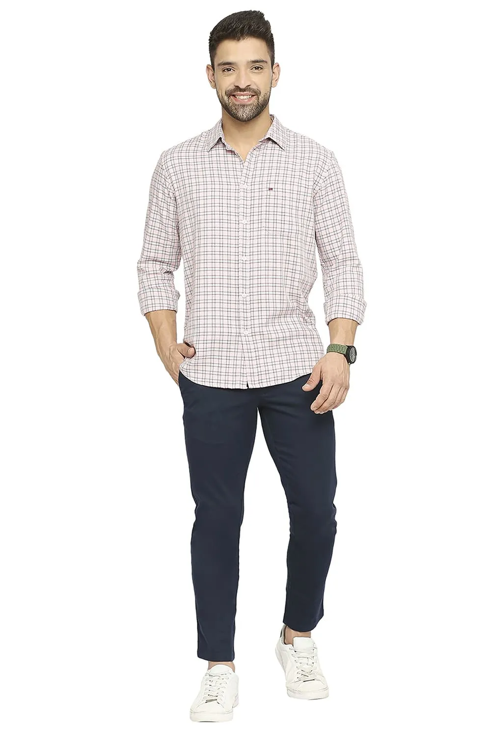 Tapered Fit Cotton Stretch Dobby Trousers