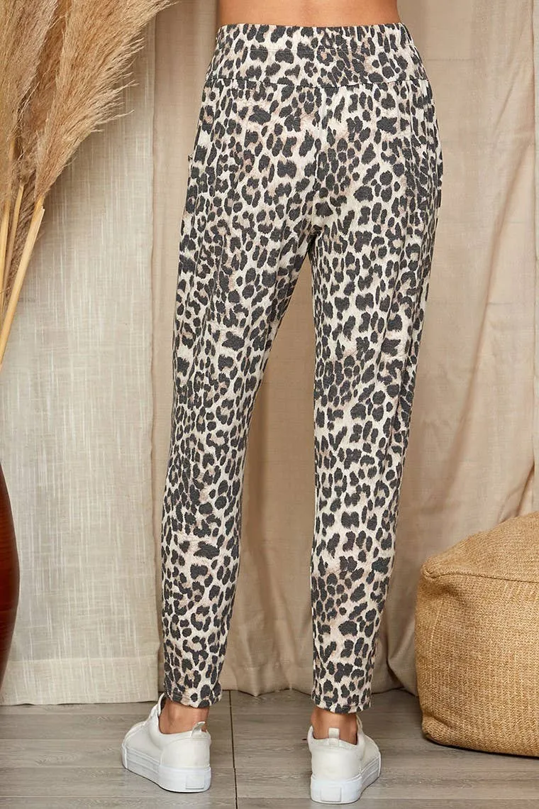 Taupe Combo Leopard Drawstring Sweat Pants