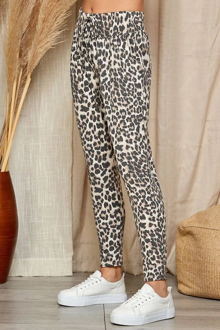 Taupe Combo Leopard Drawstring Sweat Pants