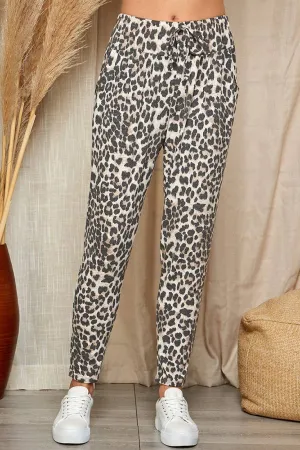 Taupe Combo Leopard Drawstring Sweat Pants