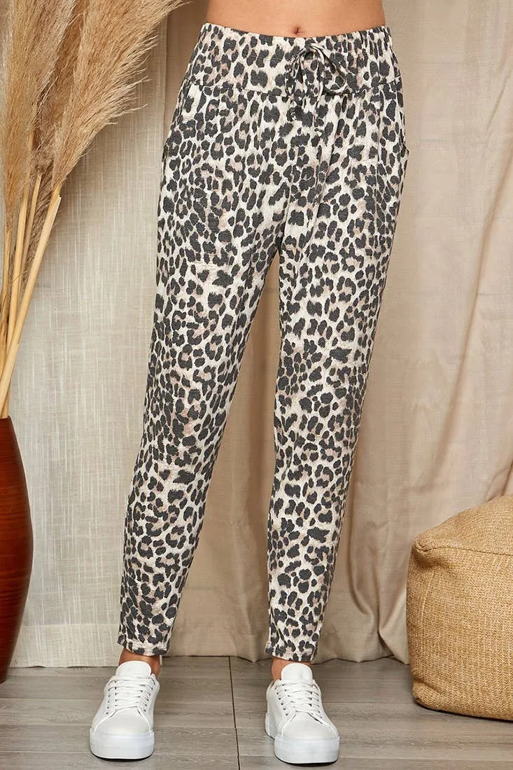 Taupe Combo Leopard Drawstring Sweat Pants