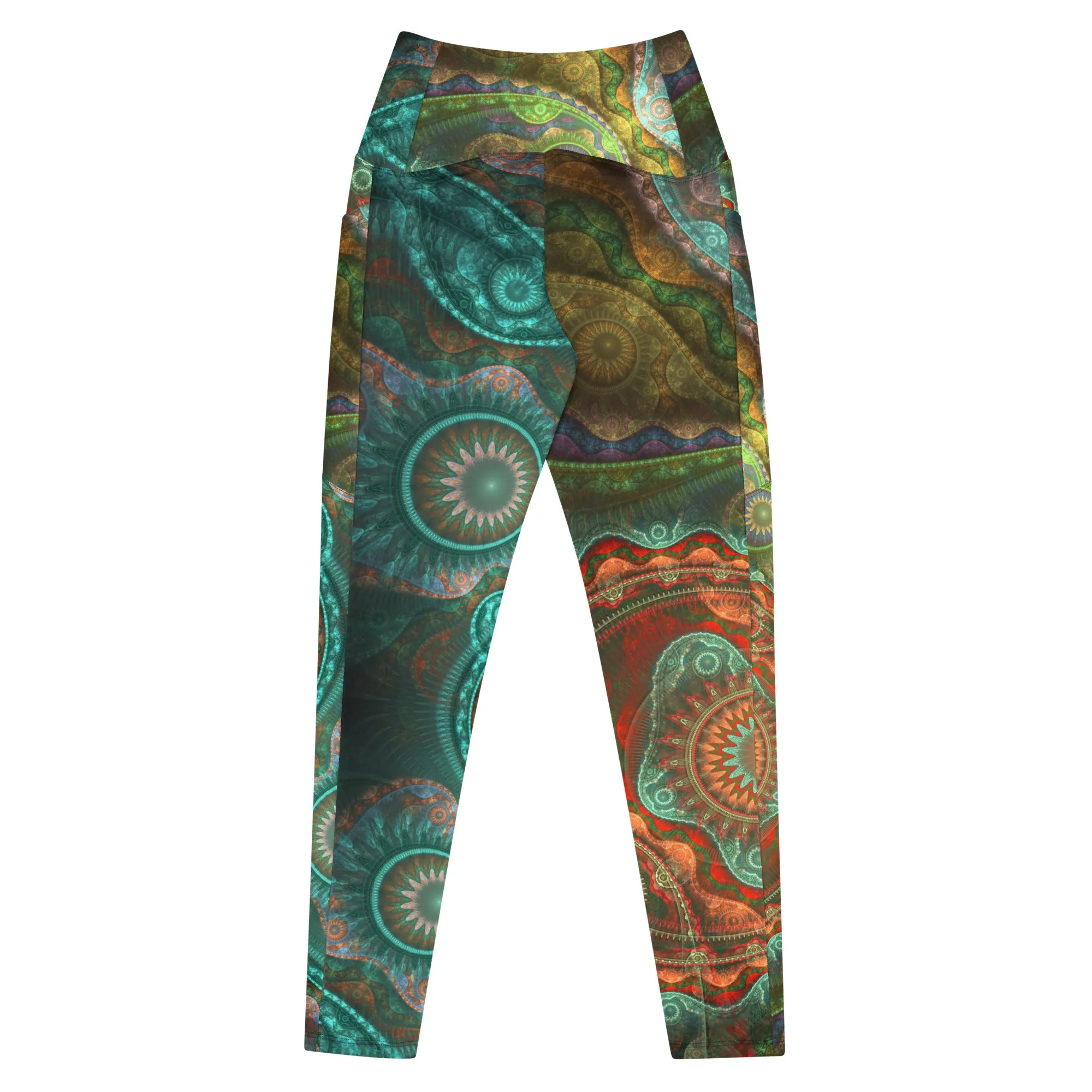 Teal Mandala Crossover leggings with pockets