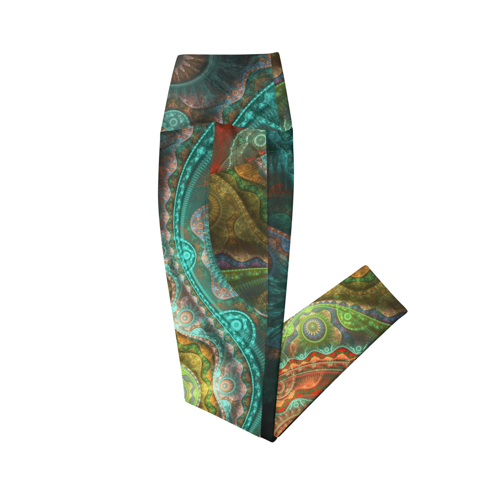 Teal Mandala Crossover leggings with pockets
