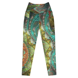 Teal Mandala Crossover leggings with pockets